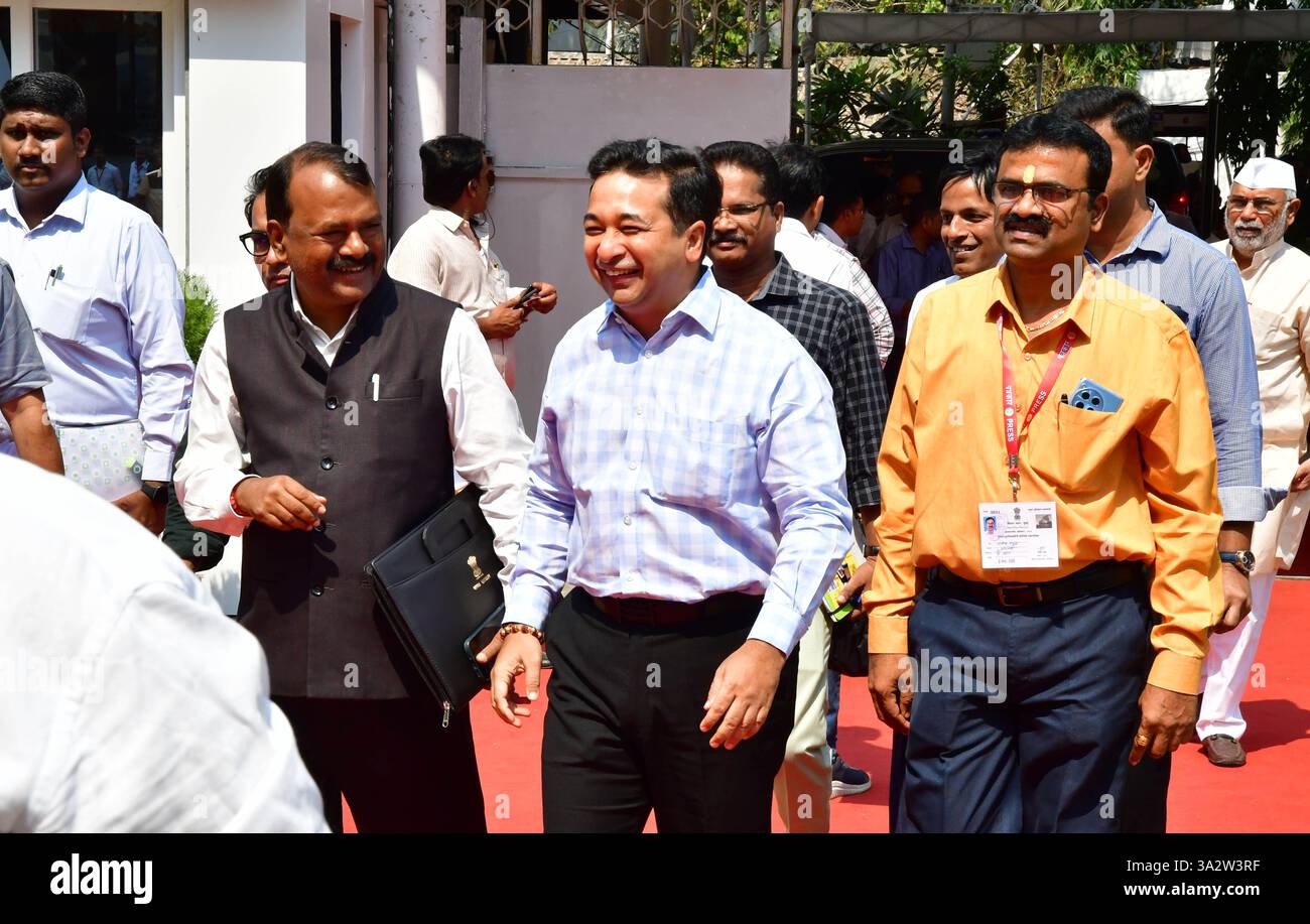 MUMBAI, INDIA - MARCH 12: BJP leader Nitesh Rane arrived at Vidhan ...