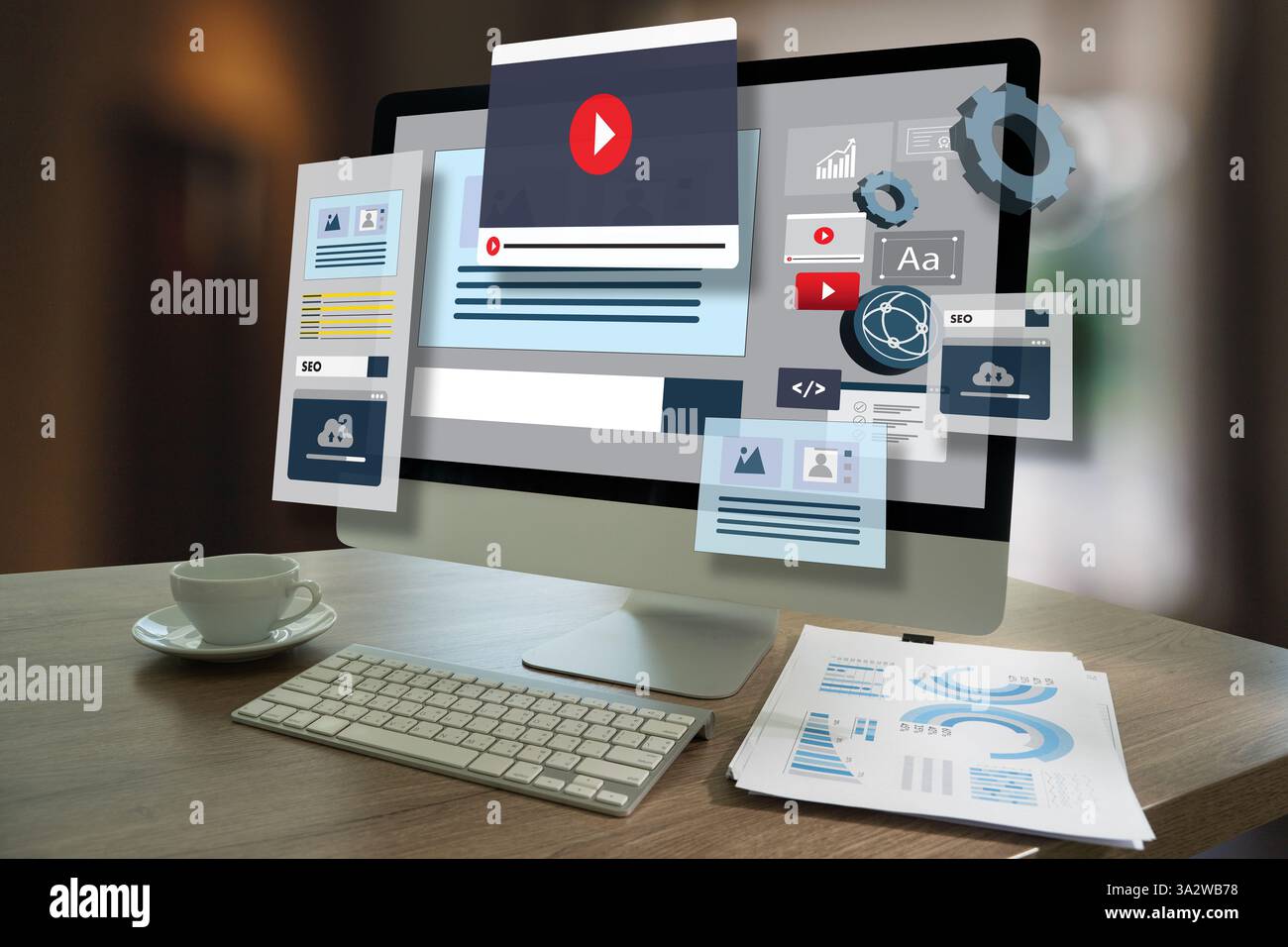 A creative person works on web design  to build responsive websites and digital applications. Website designer Creative planning application developer Stock Photo