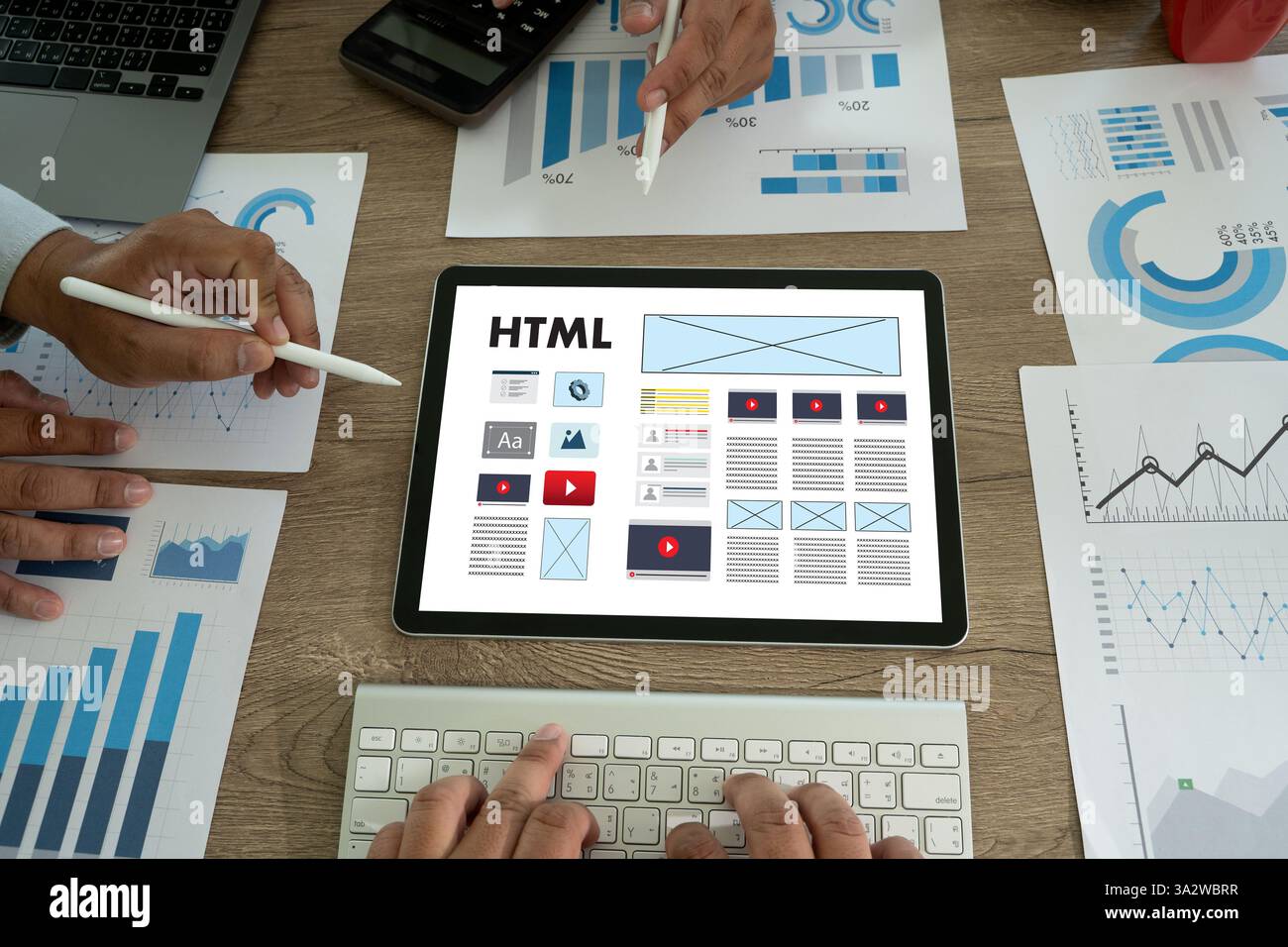 A creative person works on web design  to build responsive websites and digital applications. Website designer Creative planning application developer Stock Photo
