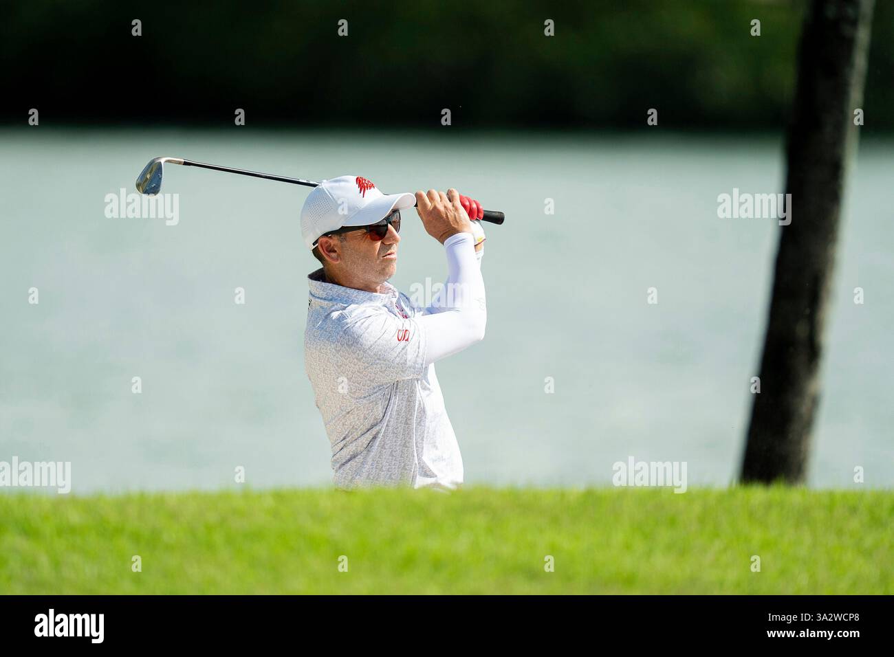 Captain Sergio Garcia of Fireballs GC hits his shot from the fairway on ...