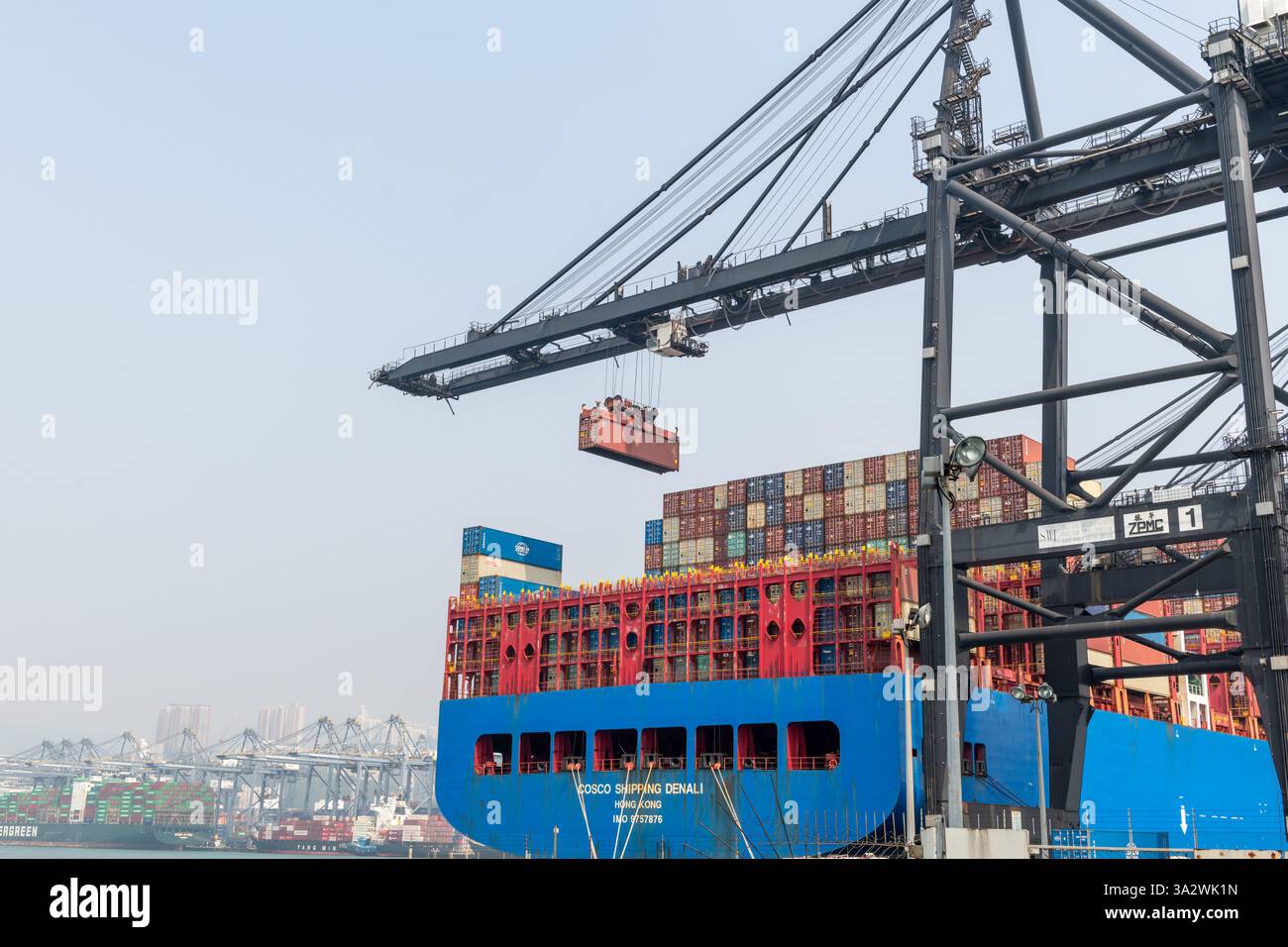 Hong Kong. China- 02.18.2025. A ship to shore crane in the Port of Hong ...