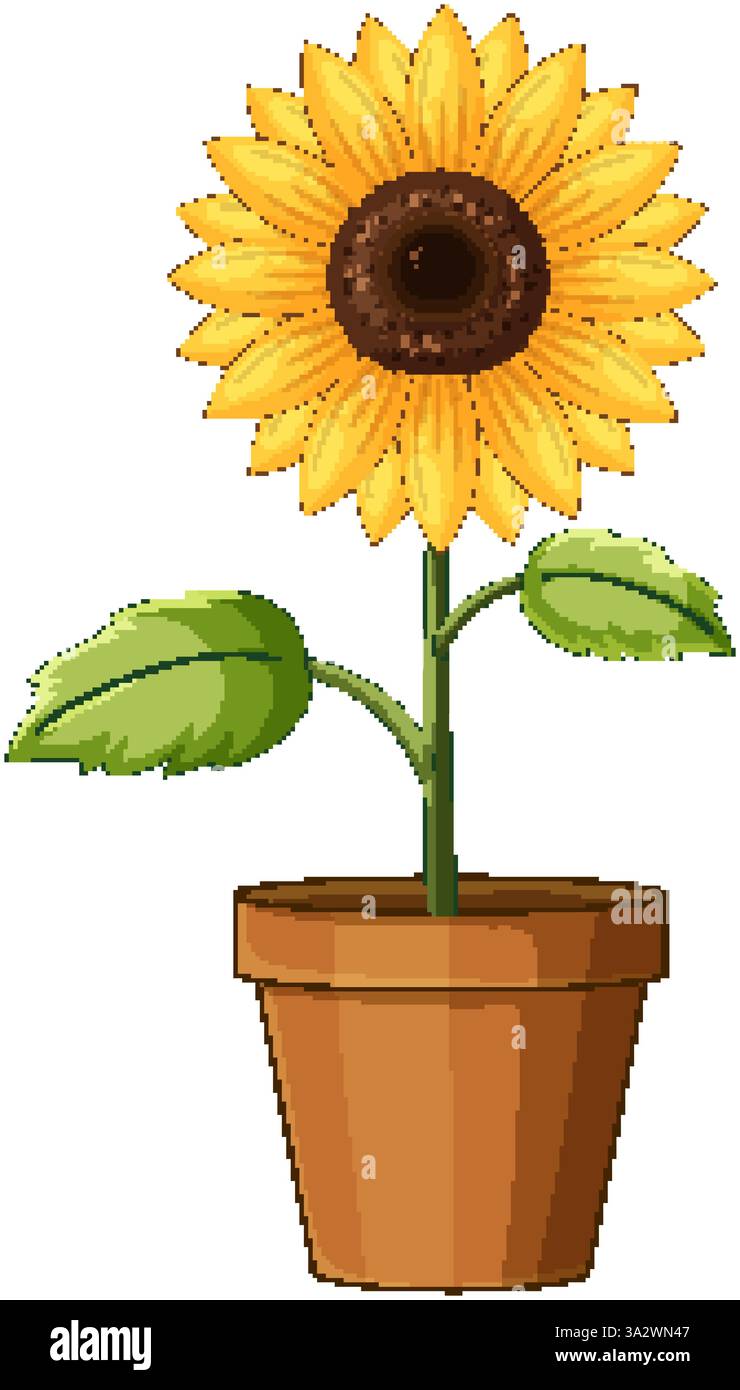 Vector illustration of a vibrant sunflower in a terracotta pot ...