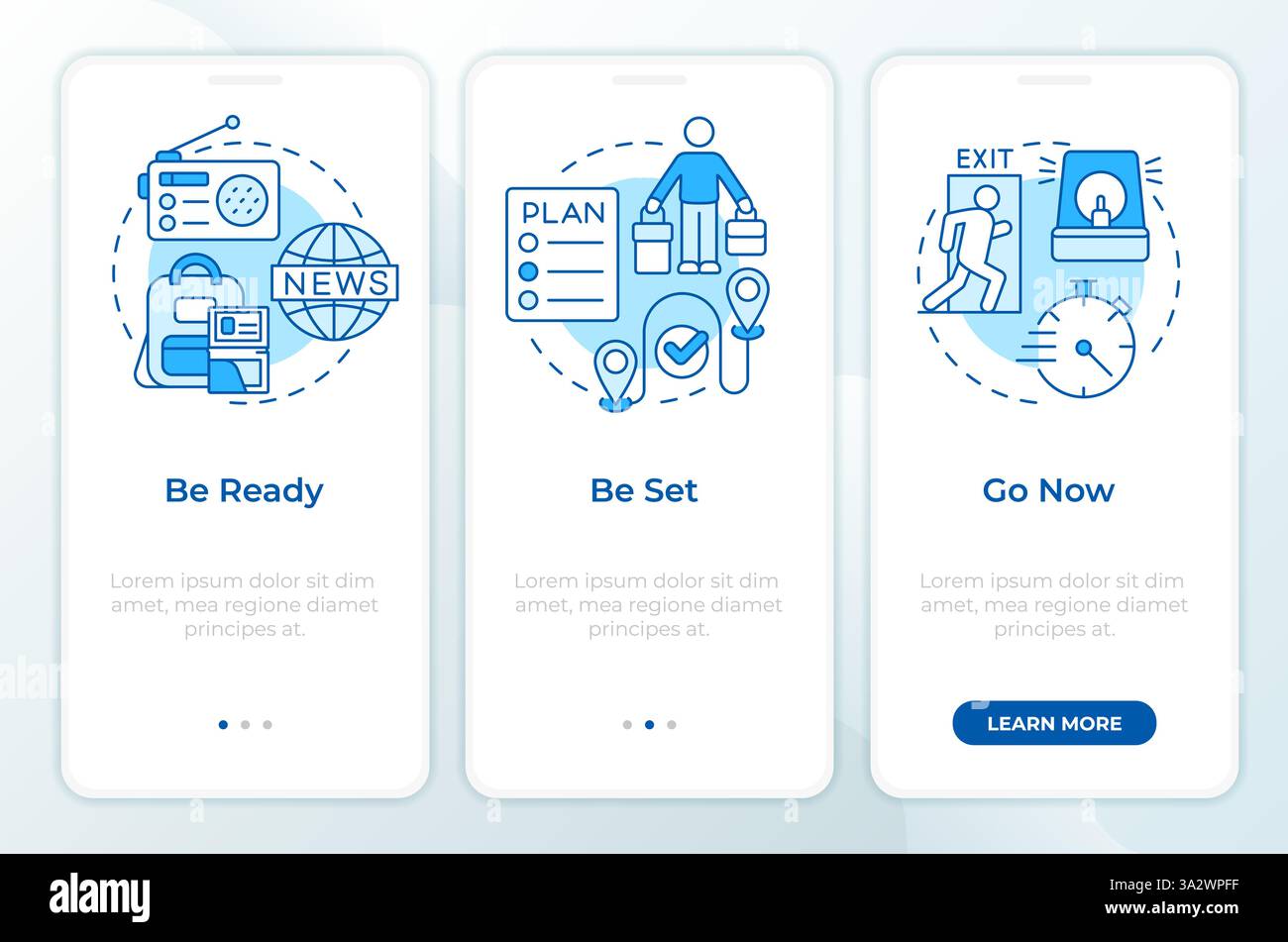 Evacuation levels blue onboarding mobile app screen Stock Vector Image ...