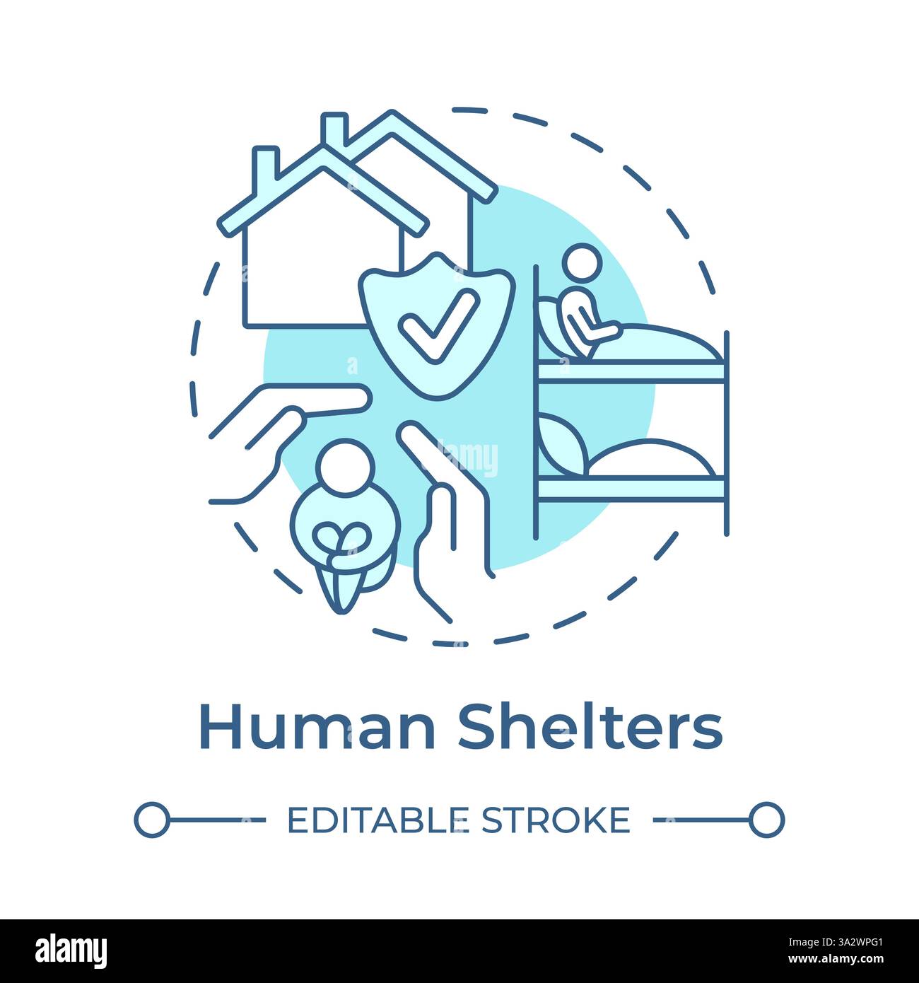 Human shelters soft blue concept icon Stock Vector