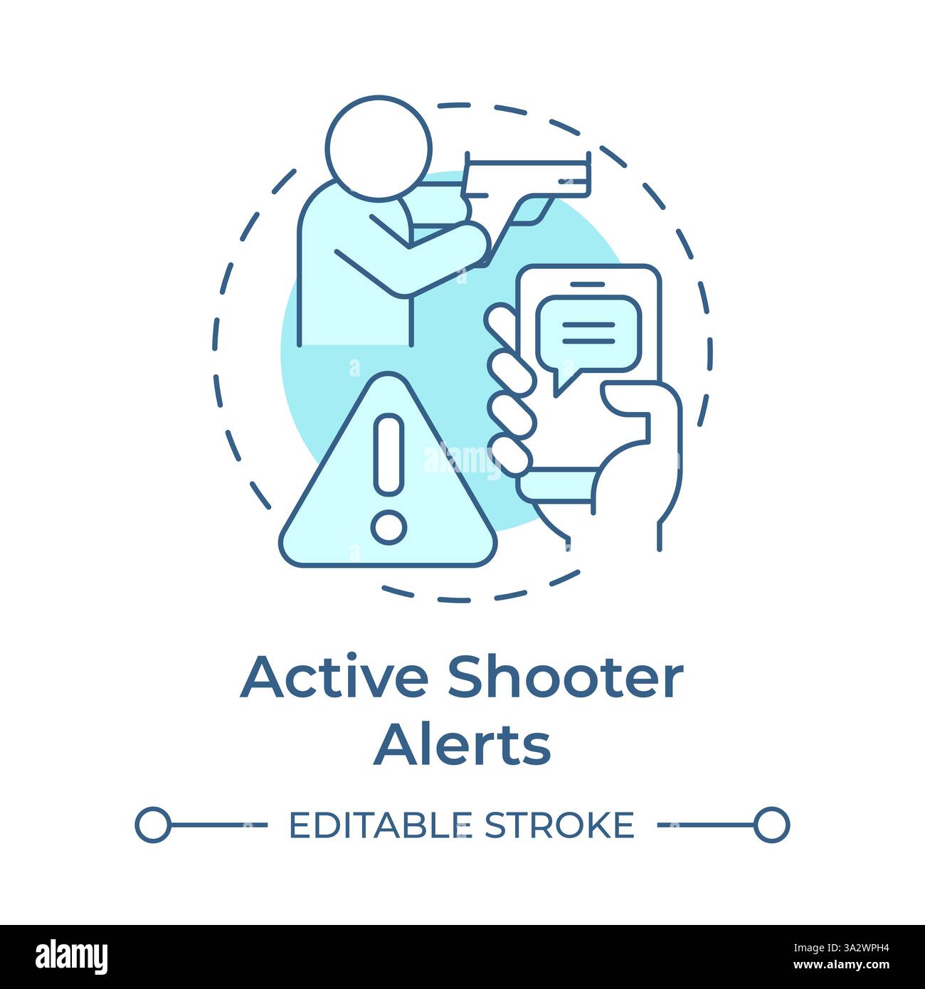 Active shooter alerts soft blue concept icon Stock Vector