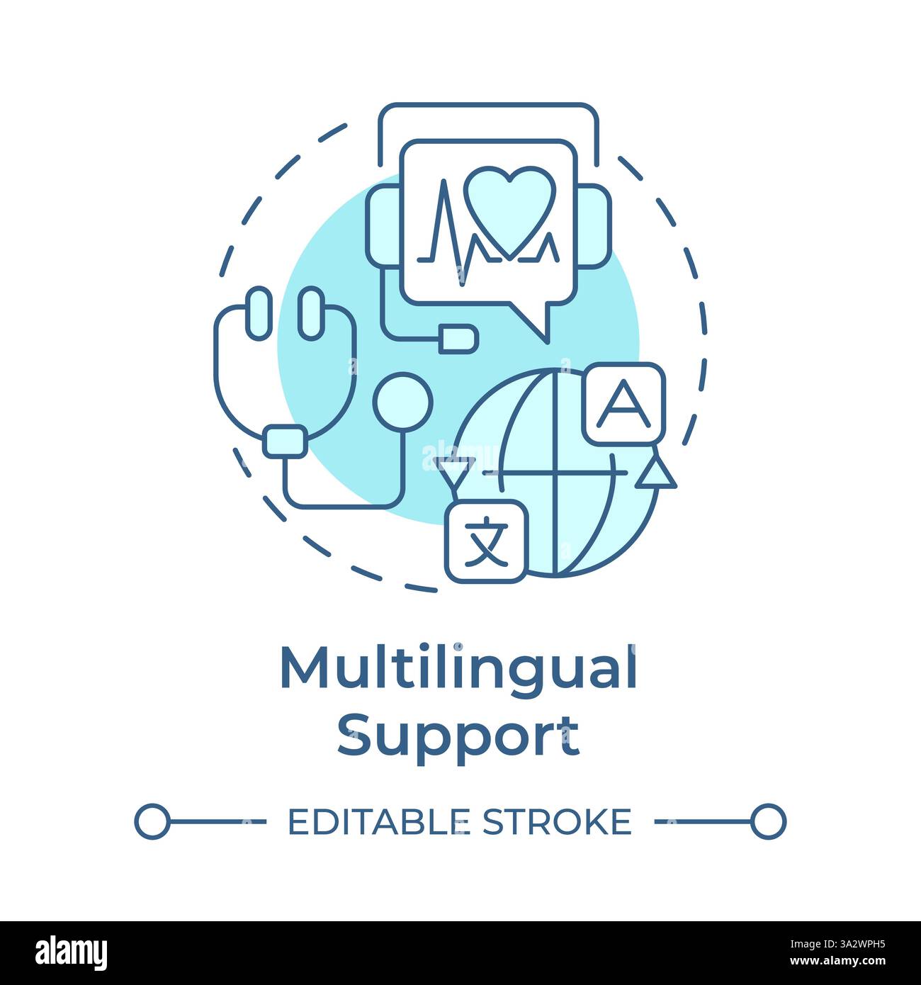 Multilingual support soft blue concept icon Stock Vector
