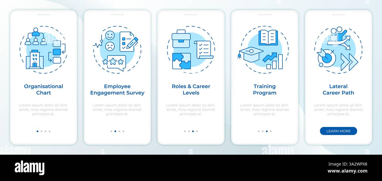 Career progression blue onboarding mobile app screen Stock Vector