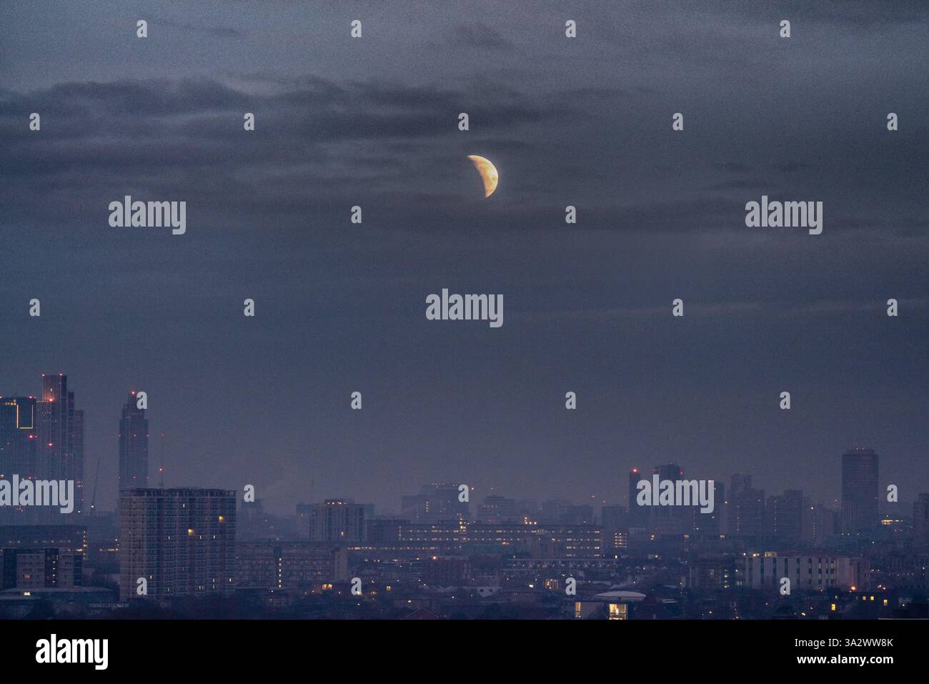 London, UK. 14th March 2025. UK Weather: Blood Moon partial lunar ...