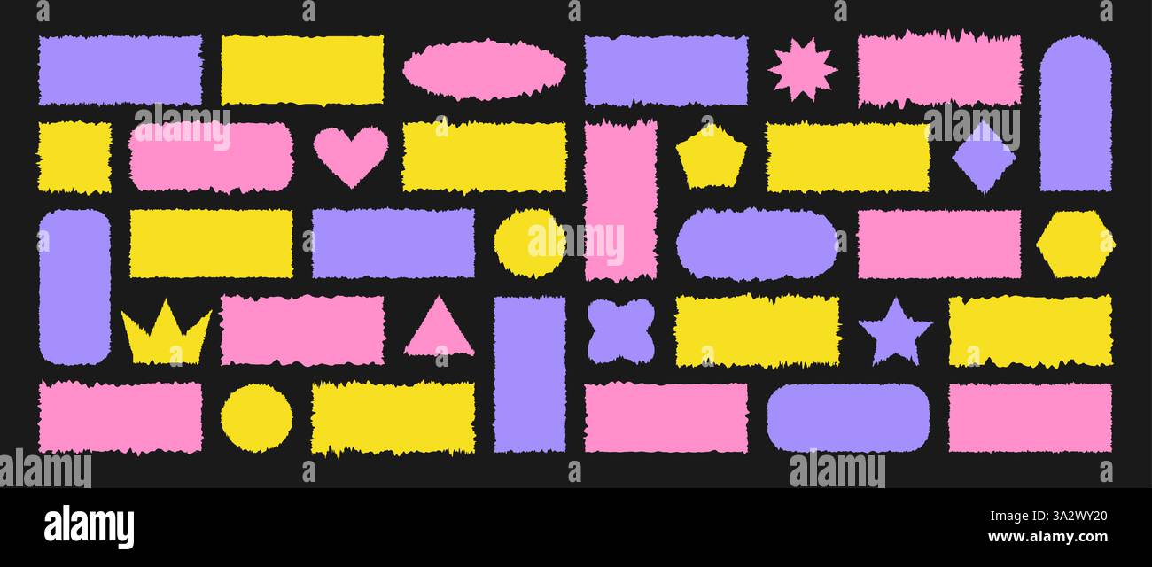 Set of Jagged Rectangle shapes. Colorful grunge frames. Textured ...