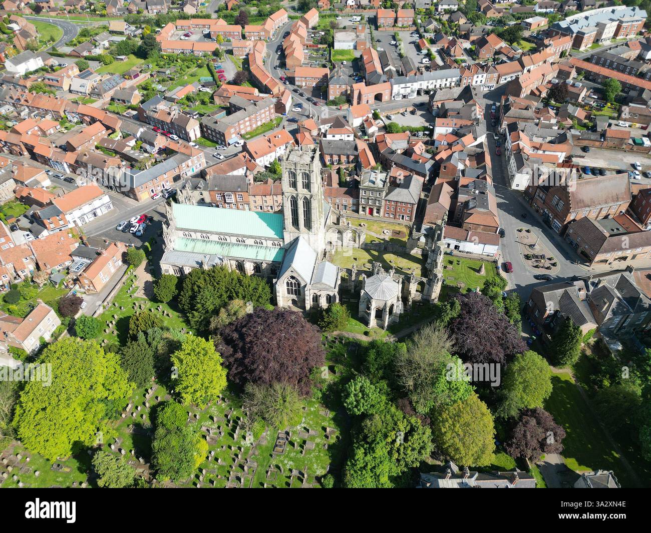 Howden East Riding aerial view of Howden Minster, a large Grade I listed Church in the ...