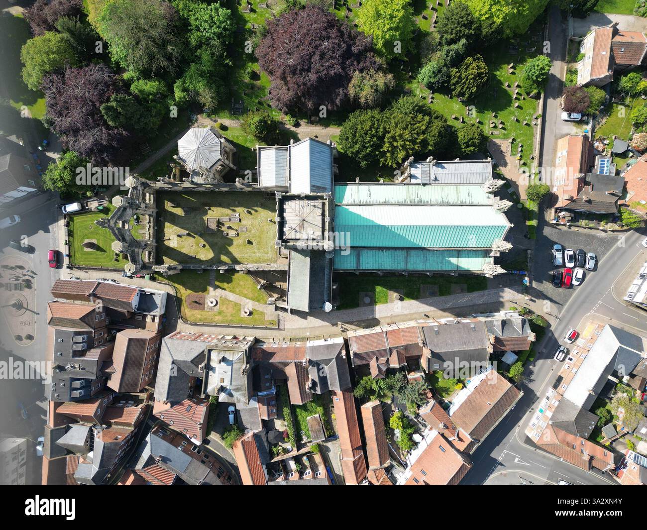 Howden East Riding aerial view of Howden Minster, a large Grade I listed Church in the ...