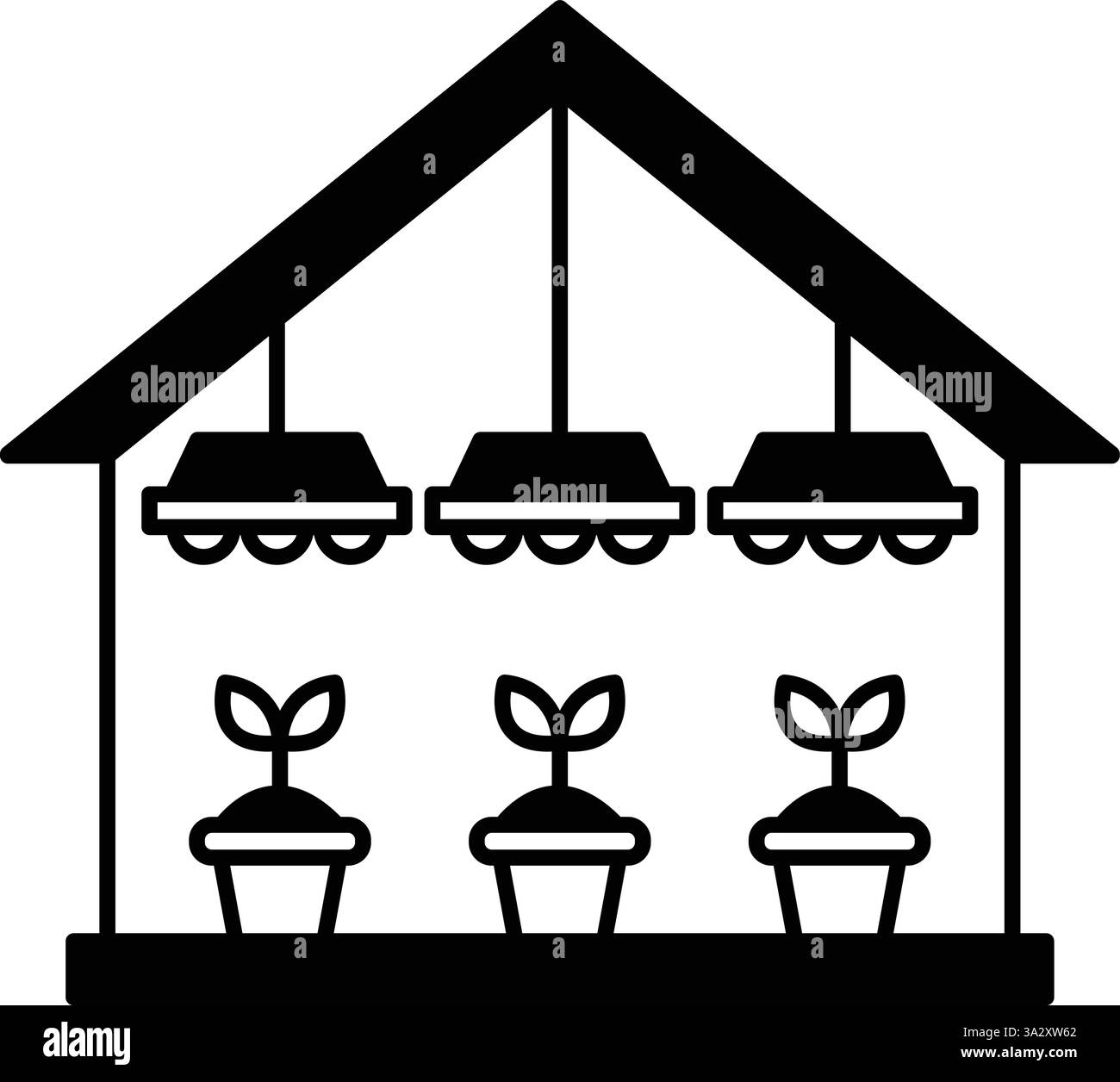 A house with three potted plants in it Stock Vector