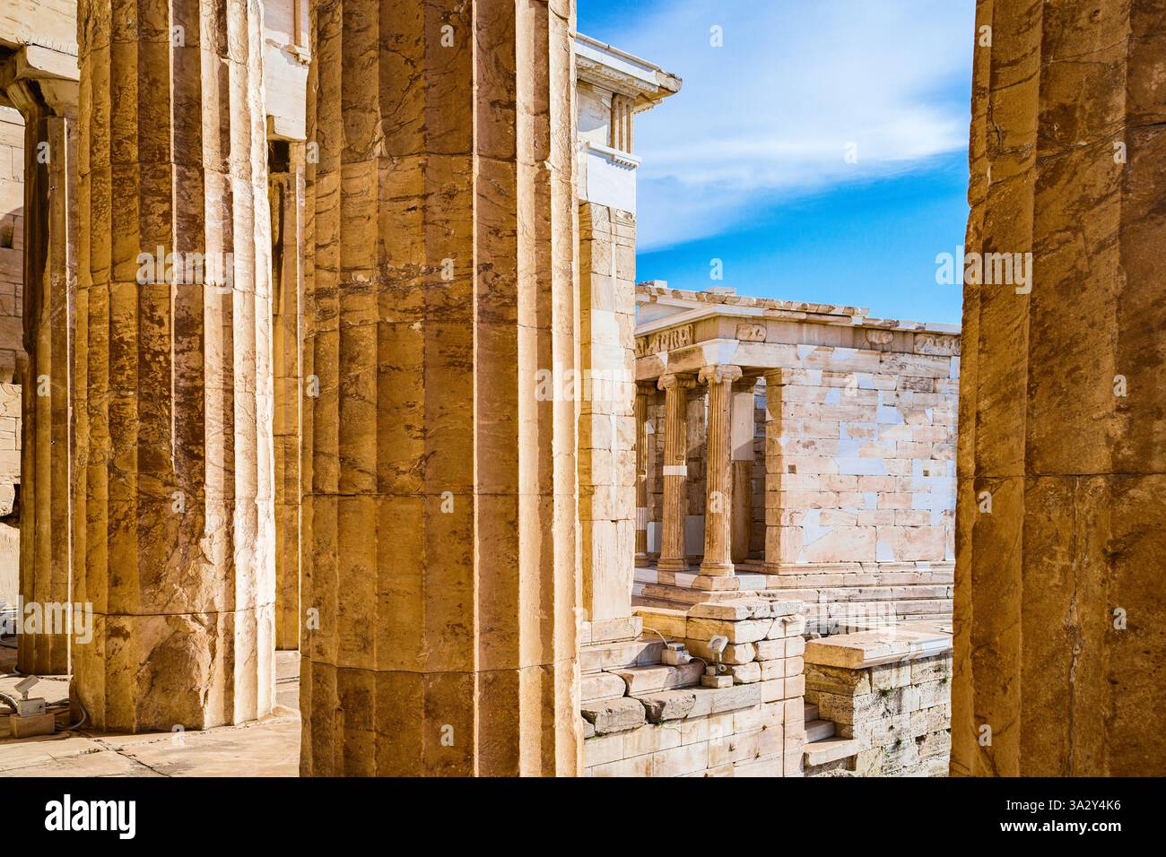 Ancient columns at the Acropolis, Athens Stock Photo