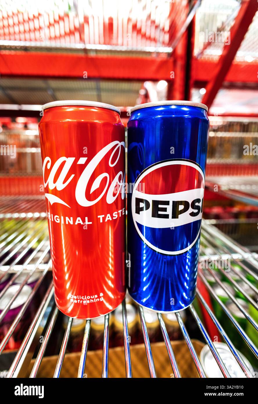 Signs and symbols, American brands, Coca Cola from Coca Cola Company and Pepsi from PepsiCo, Inc. Stock Photo