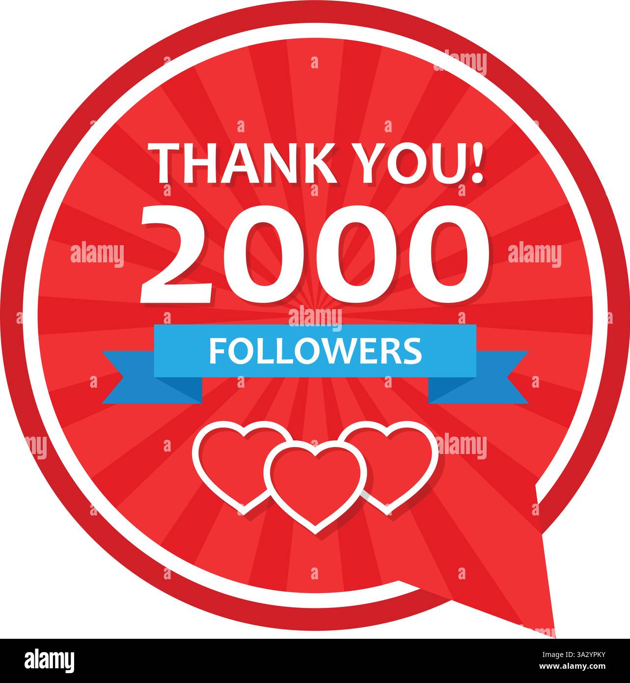 Thank you 2000 followers icon in flat style. Subscription amount vector ...