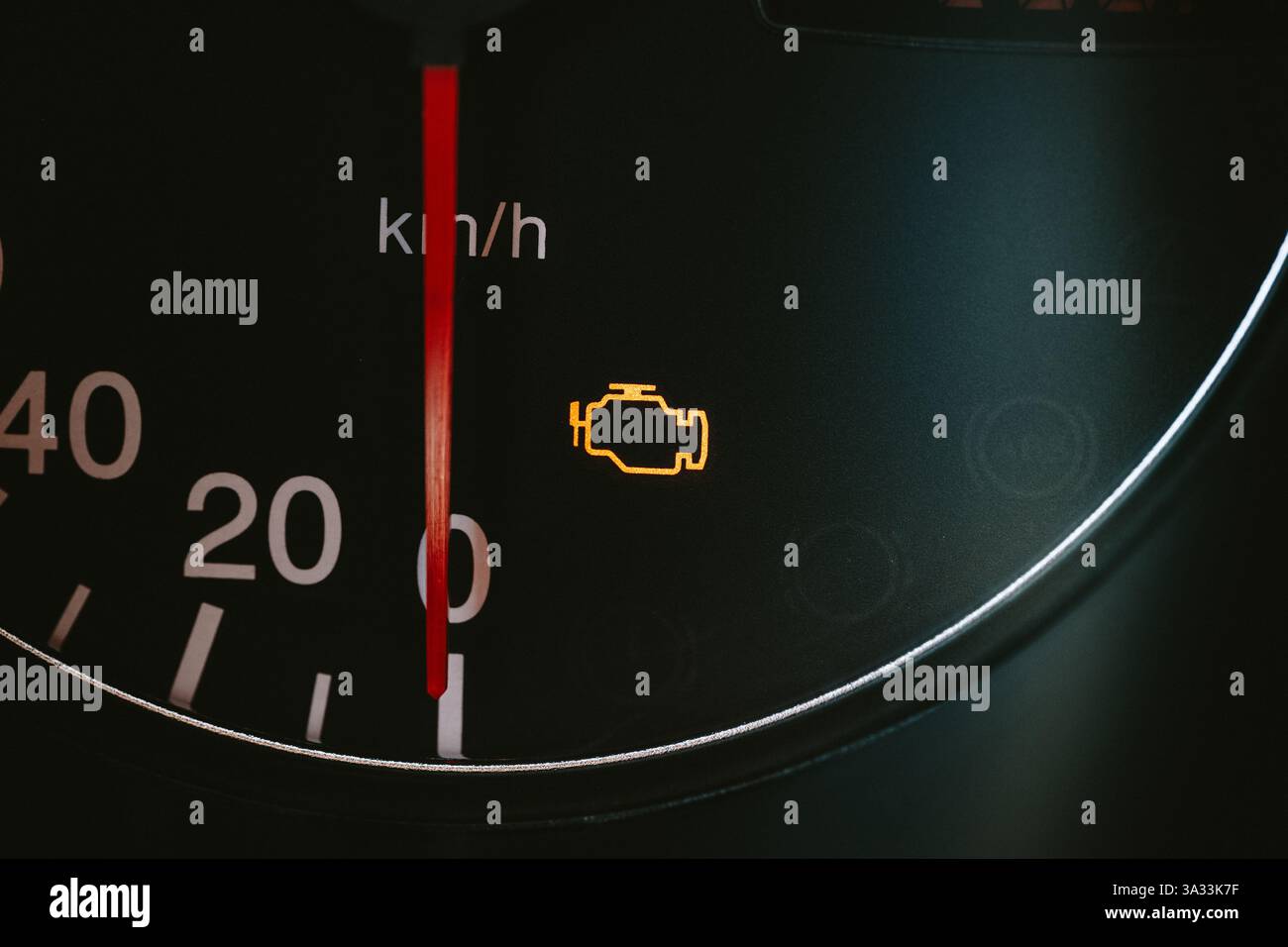 Car gauge check engine light indicator logo close up shot, no people ...