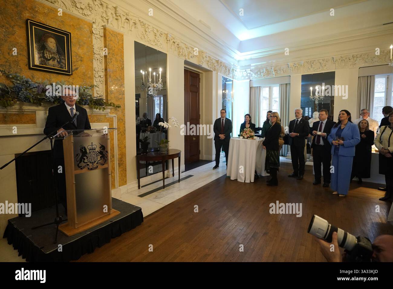 UK ambassador to the US Lord Peter Mandelson speaking at the St Patrick