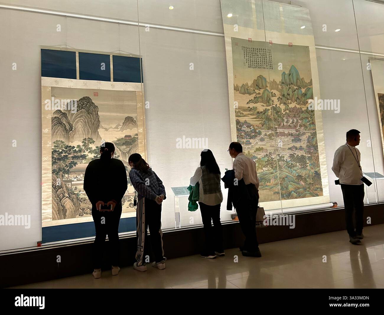 Taipei, Taiwan, Group, Antique Objects, Chinese Art Collection, on Display,  National Museum, Asian Art Collection, Historic Painting, Landscape, - Smartphone Captured Stock Image