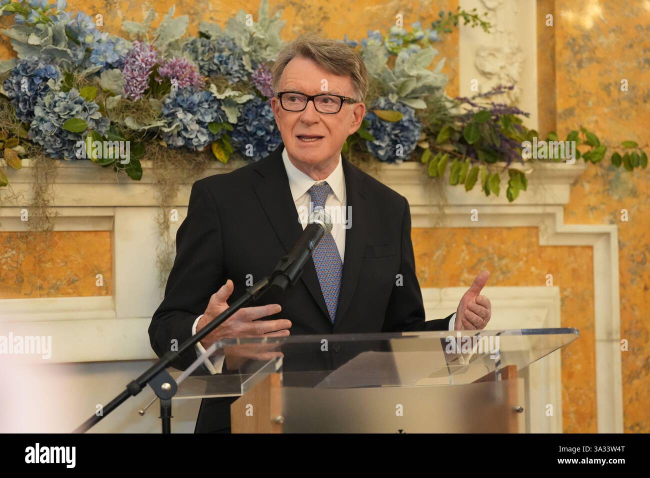UK ambassador to the US Lord Peter Mandelson speaking at the St Patrick