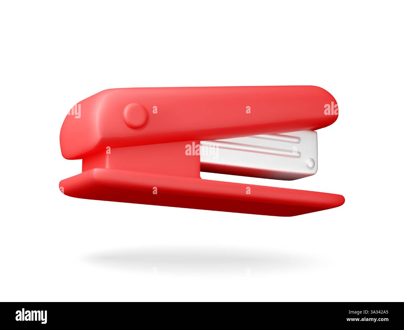 3D Red plastic stapler isolated on white. Stock Vector
