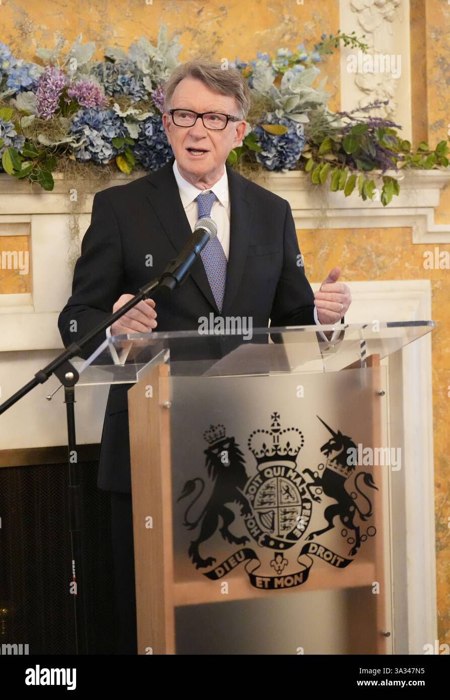 UK ambassador to the US Lord Peter Mandelson speaking at the St Patrick