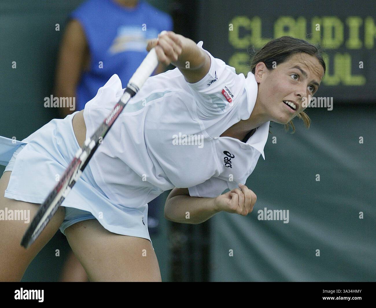 Mar 24, 2004; Key Biscayne, FL, USA; Player CLAUDINE SCHAUL of Luxembourg playing against Jelena Jankovic of Serbia in the first round of the NASDAQ-100 Open tournament. Jankovic defeated Schaul 6-1, 5-7, 6-3. Stock Photo