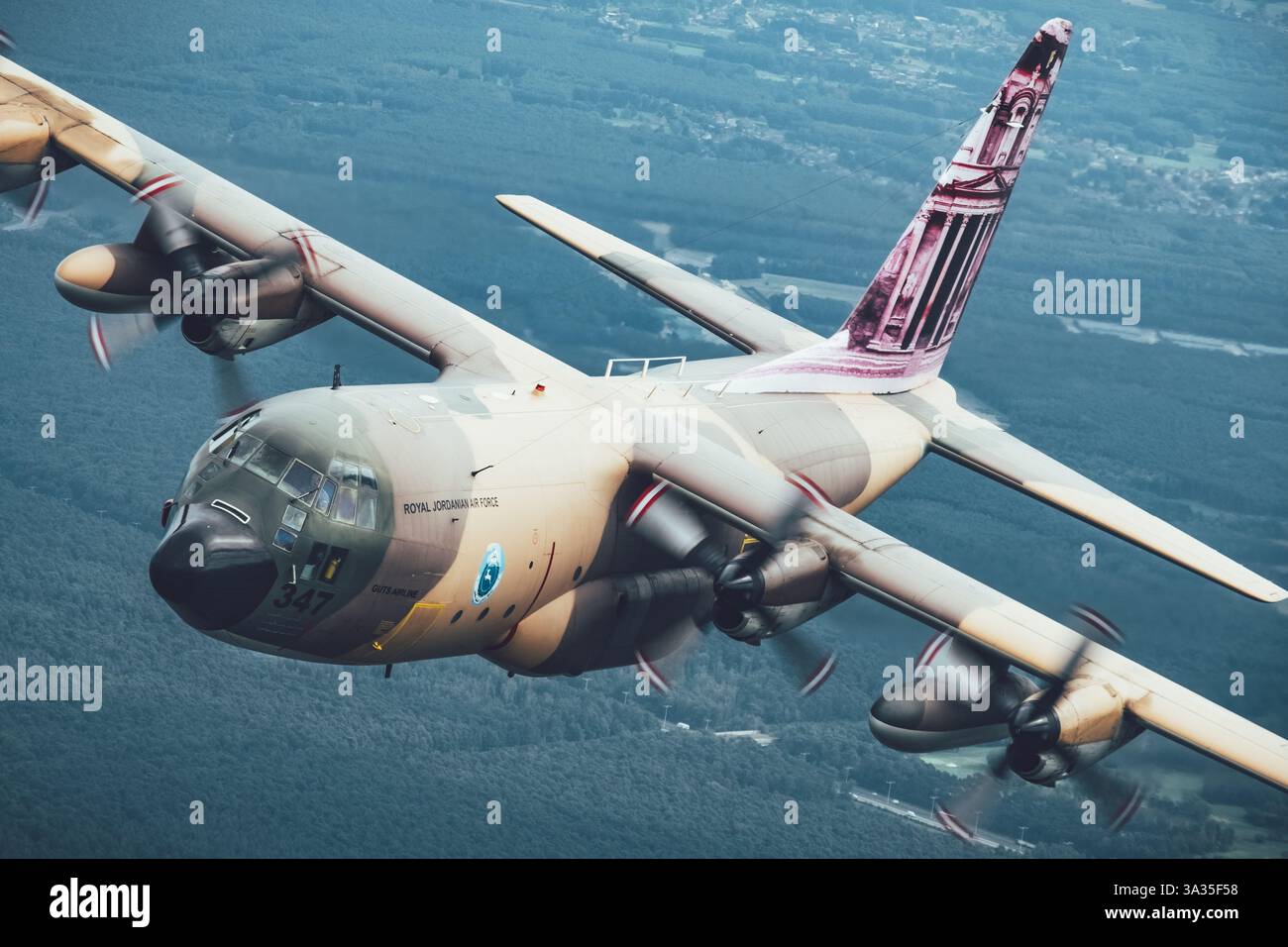 The Royal Jordanian Air Force Lockheed C-130H Hercules, Reg 347, is a ...