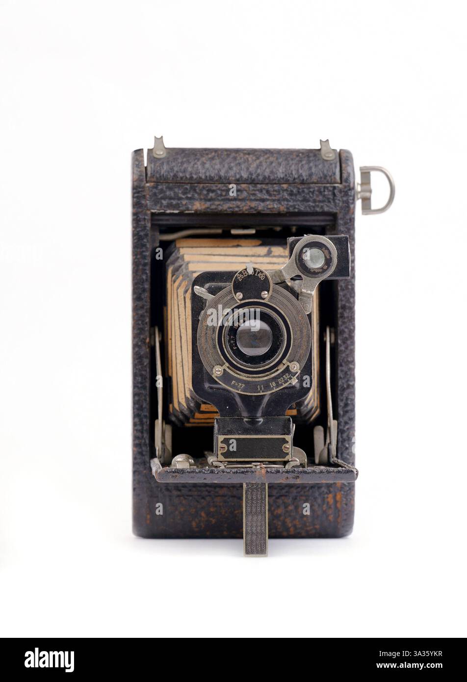 old vintage folding camera on white background Stock Photo