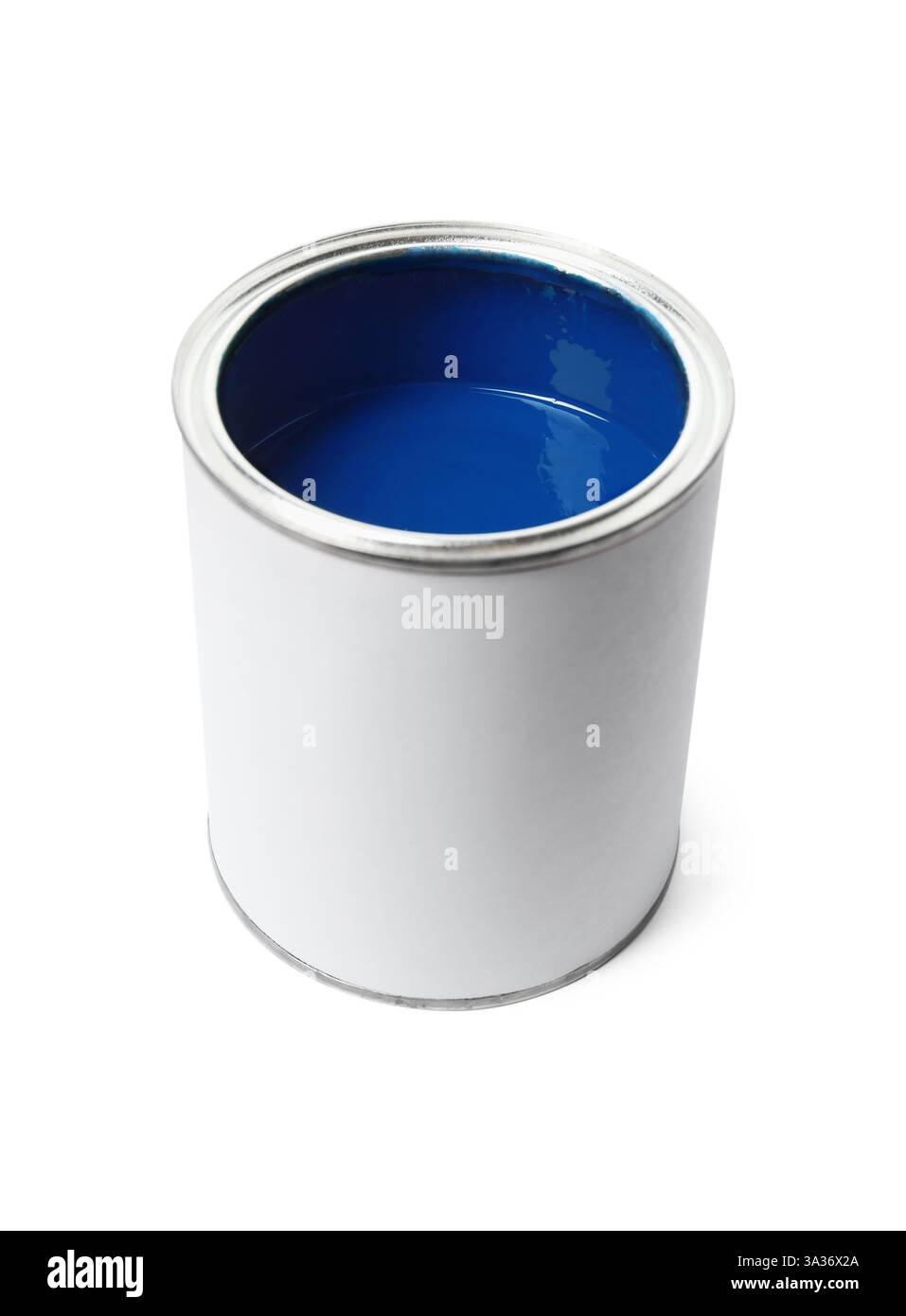 Can of blue paint isolated on white Stock Photo - Alamy