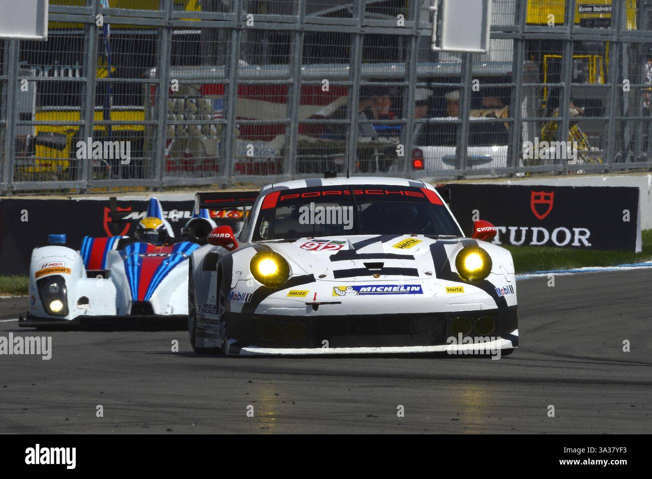 July 24, 2014 - Indianapolis, Indiana, U.S - The GT Le Mans class Porsche 911 RSE driven by PATRICK LONG and MICHAEL CHRISTENSEN (912) in the TUDOR United SportsCar Championship practice session for the Brickyard Grand Prix at Indianapolis Motor Speedway. (Credit Image: © Jasen Vinlove/ZUMA Wire) Stock Photo