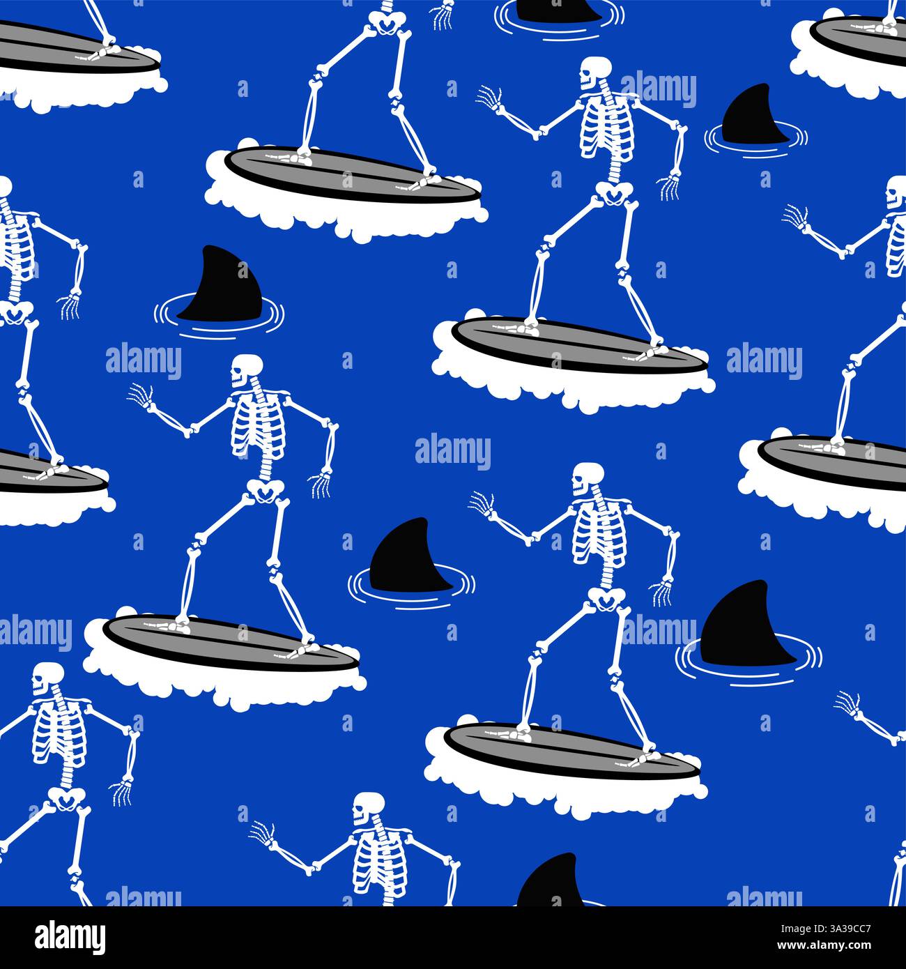 Skeleton Surfer pattern seamless. Skeleton on surfboard background. Stock Vector