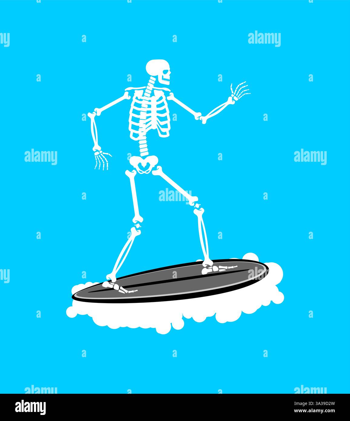 Skeleton Surfer. Skeleton on surfboard. Stock Vector
