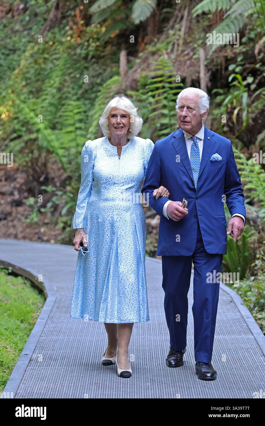 King Charles III and Queen Camilla during a tour of the Australian ...