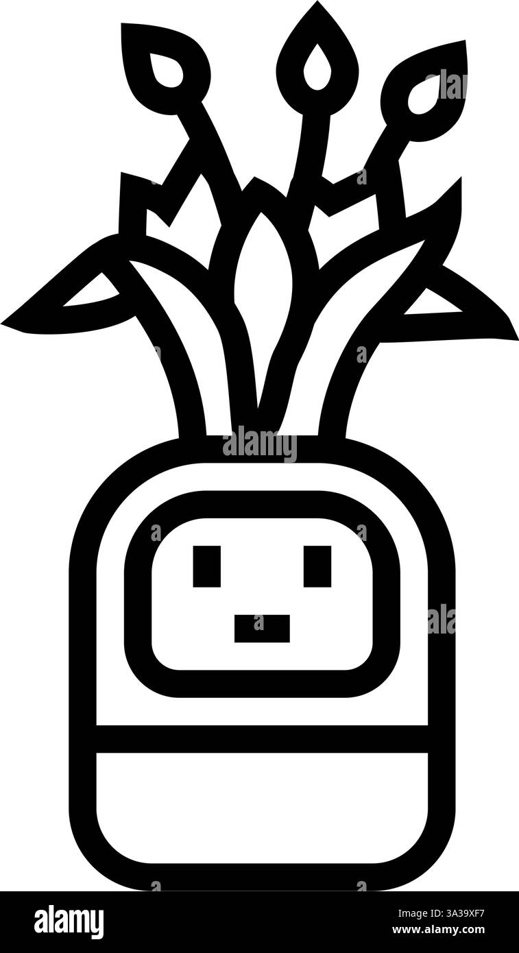 indoor plant with sensor smart home line icon vector illustration Stock ...