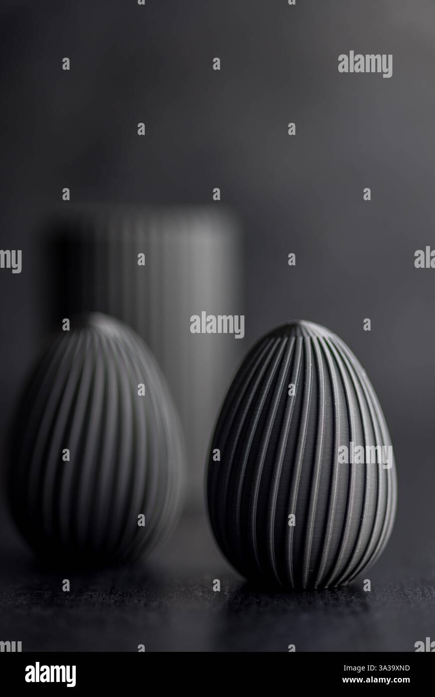 Easter decoration. Black eggs on a black background. Stock Photo