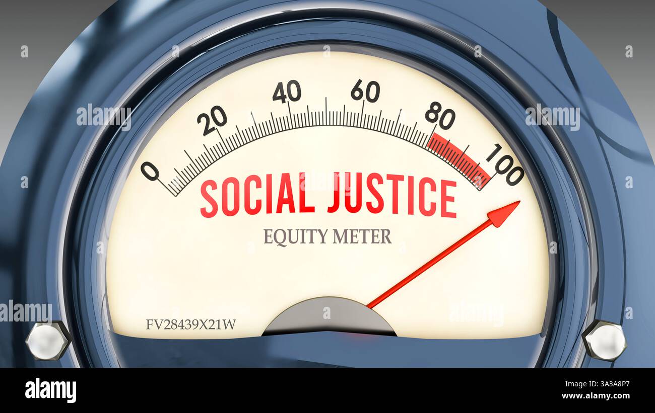 Social Justice and Equity Meter that is hitting a full scale, showing a ...