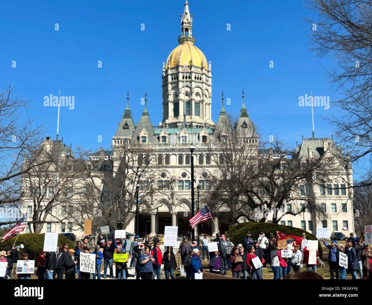 March 14, 2025. Veterans March, Hartford, Connecticut, United States - Smartphone Captured Stock Image