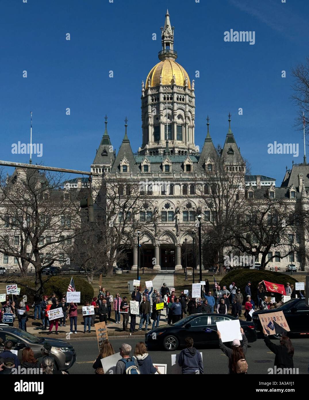 March 14, 2025. Veterans March, Hartford, Connecticut, United States - Smartphone Captured Stock Image