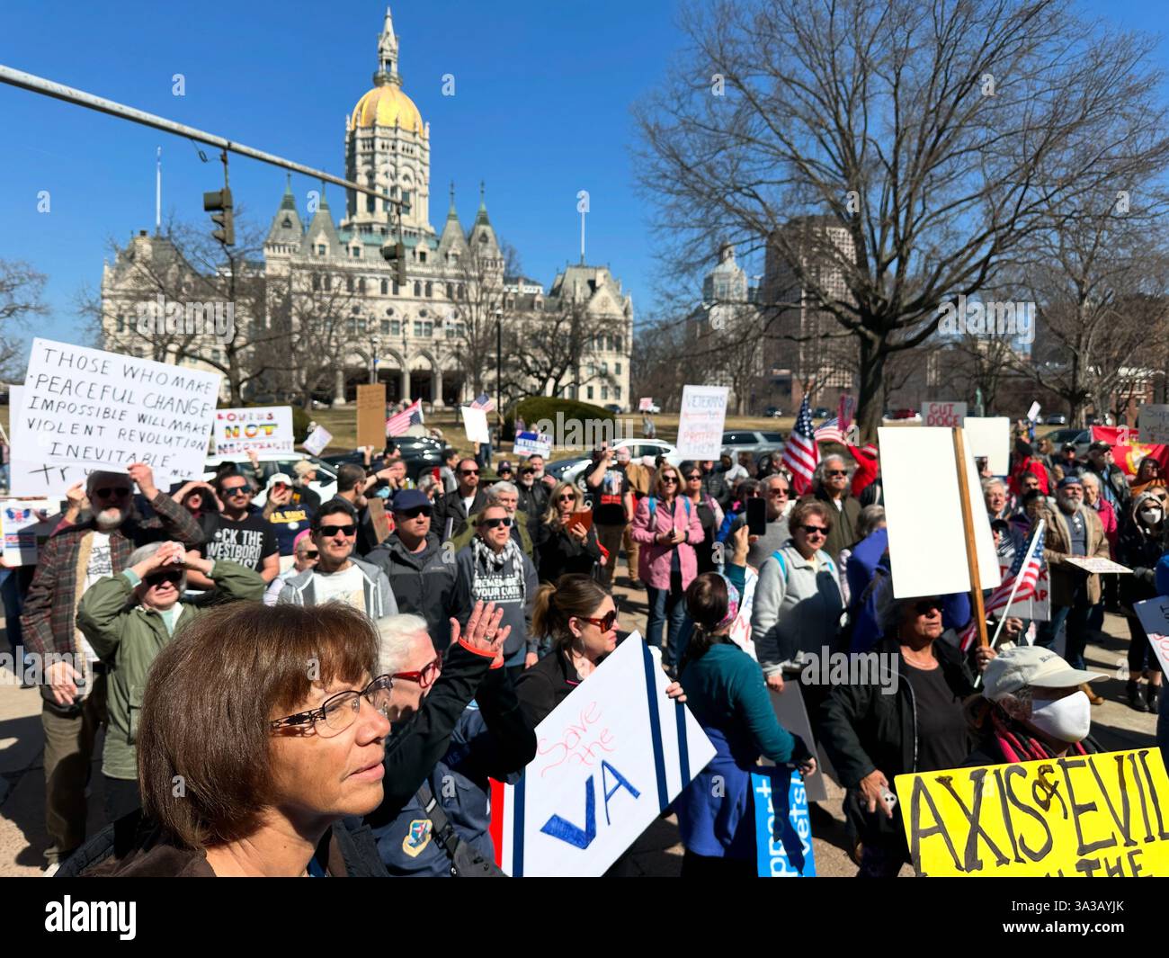 March 14, 2025. Veterans March, Hartford, Connecticut, United States - Smartphone Captured Stock Image
