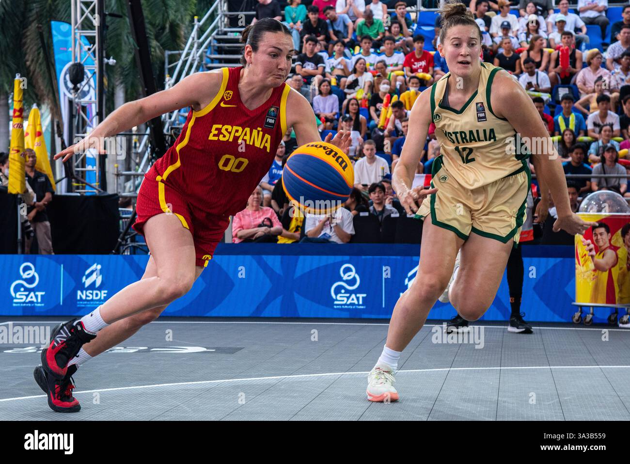 Ainhoa Gervasini 00 of Spain and Hannah Hank 12 of Australia seen in action during the women