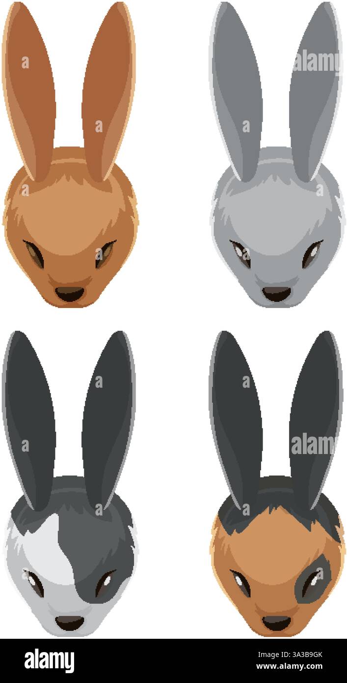 Four rabbit faces viewed from a top-down perspective Stock Vector Image ...