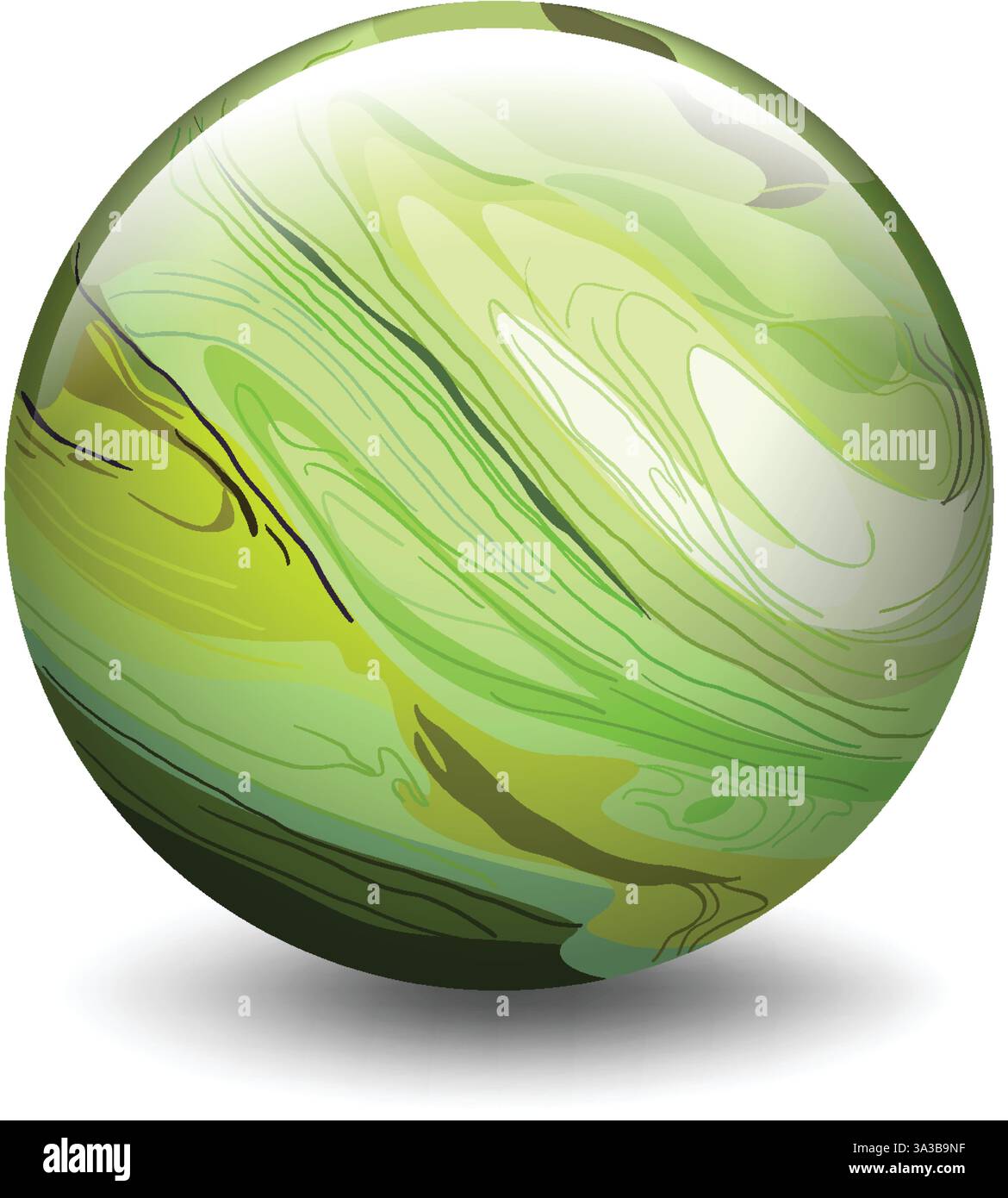 A glossy green sphere with abstract swirling designs Stock Vector