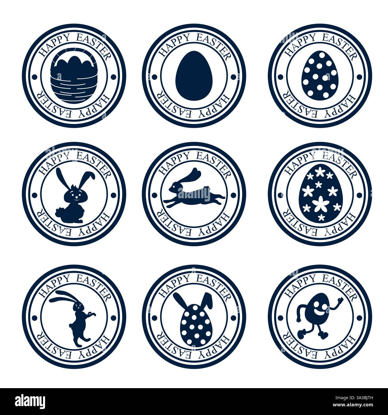 Easter postal stamps icon set Stock Vector