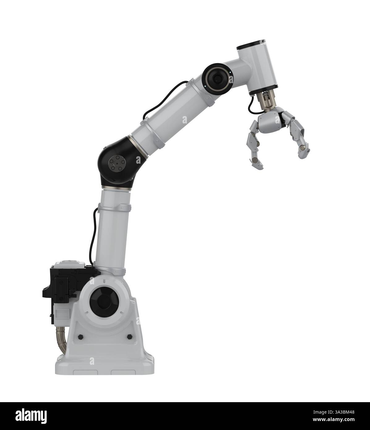 3d rendering white ai robotic gripper arm isolated on white Stock Photo