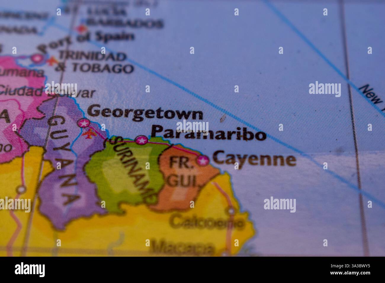 Paramaribo On The World Map-Geo Political Map Stock Photo - Alamy