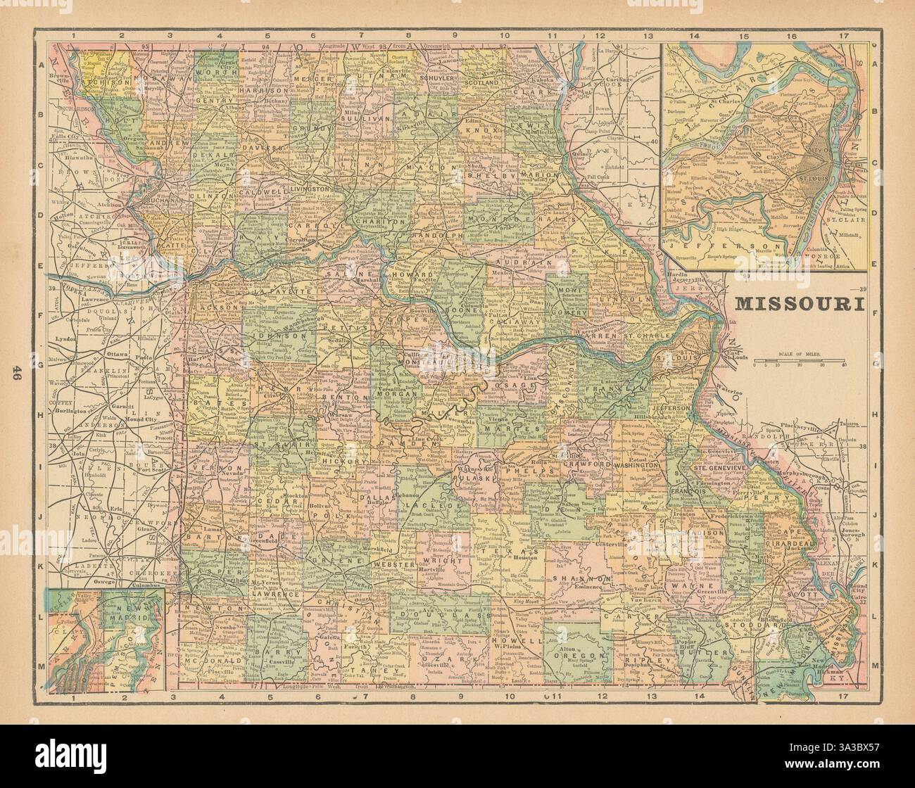 Missouri state map in counties. CRAM 1894 old antique vintage plan