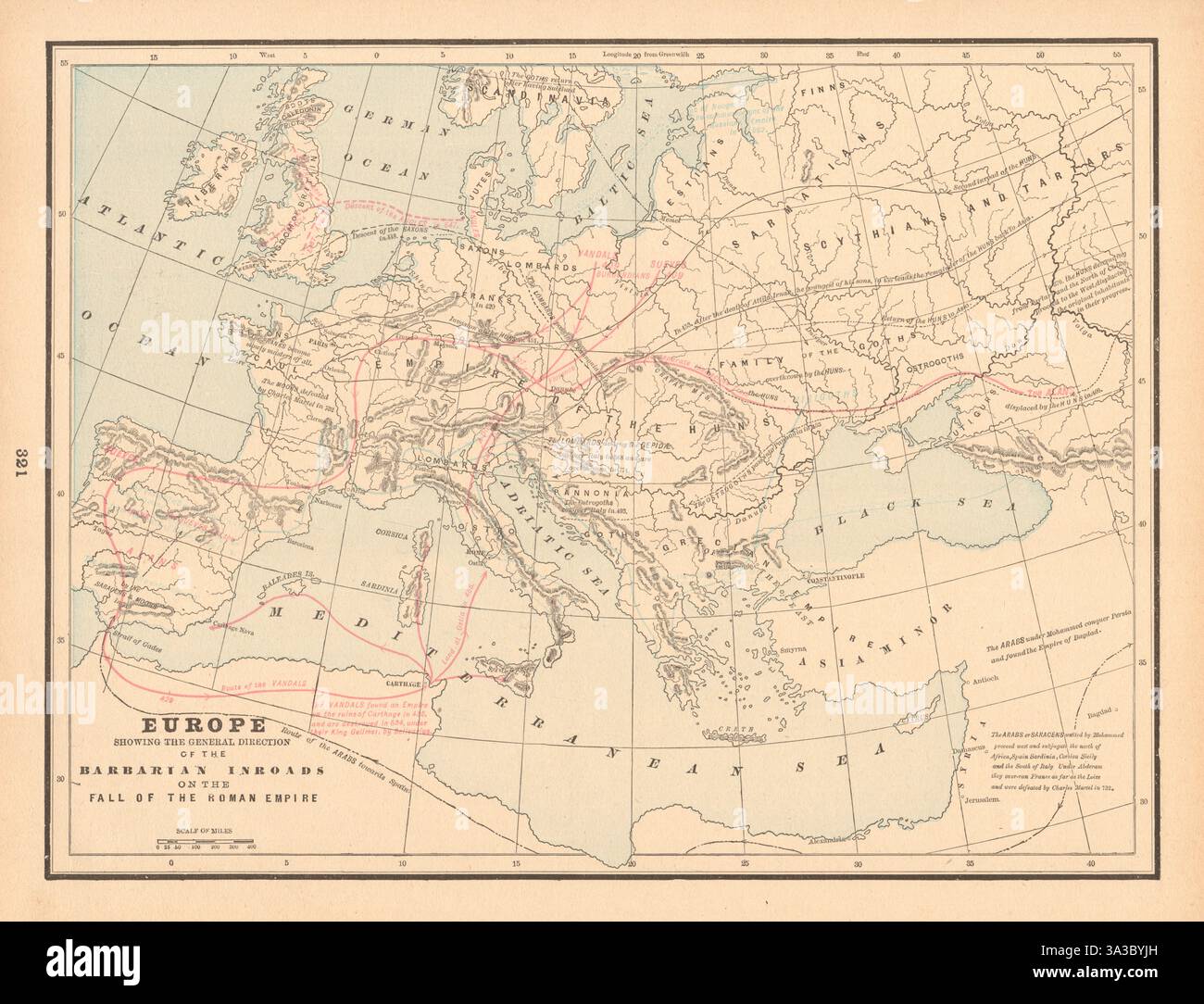 Europ Map Rome Europe. Barbarian inroads on the fall of the Roman Empire. CRAM 1894 ...