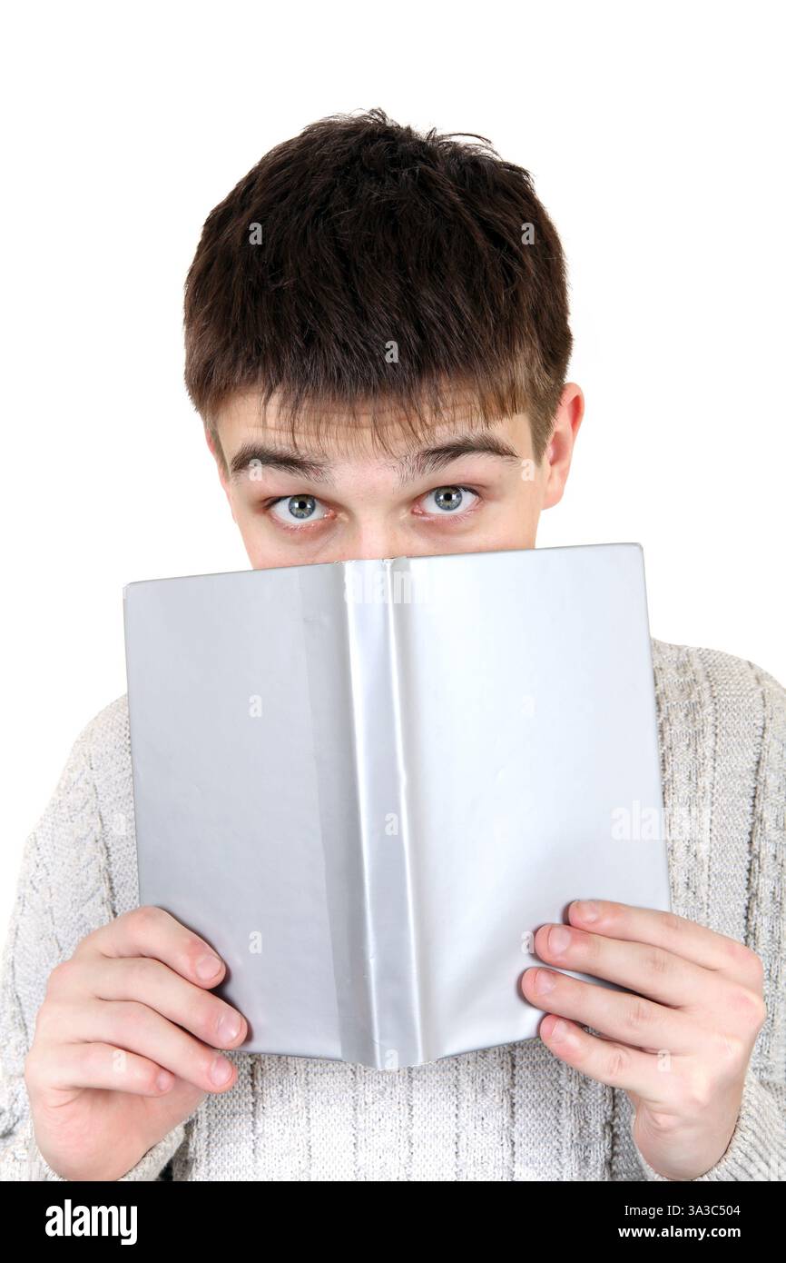 Shy Teenager with a Book Isolated on the White Background Stock Photo ...