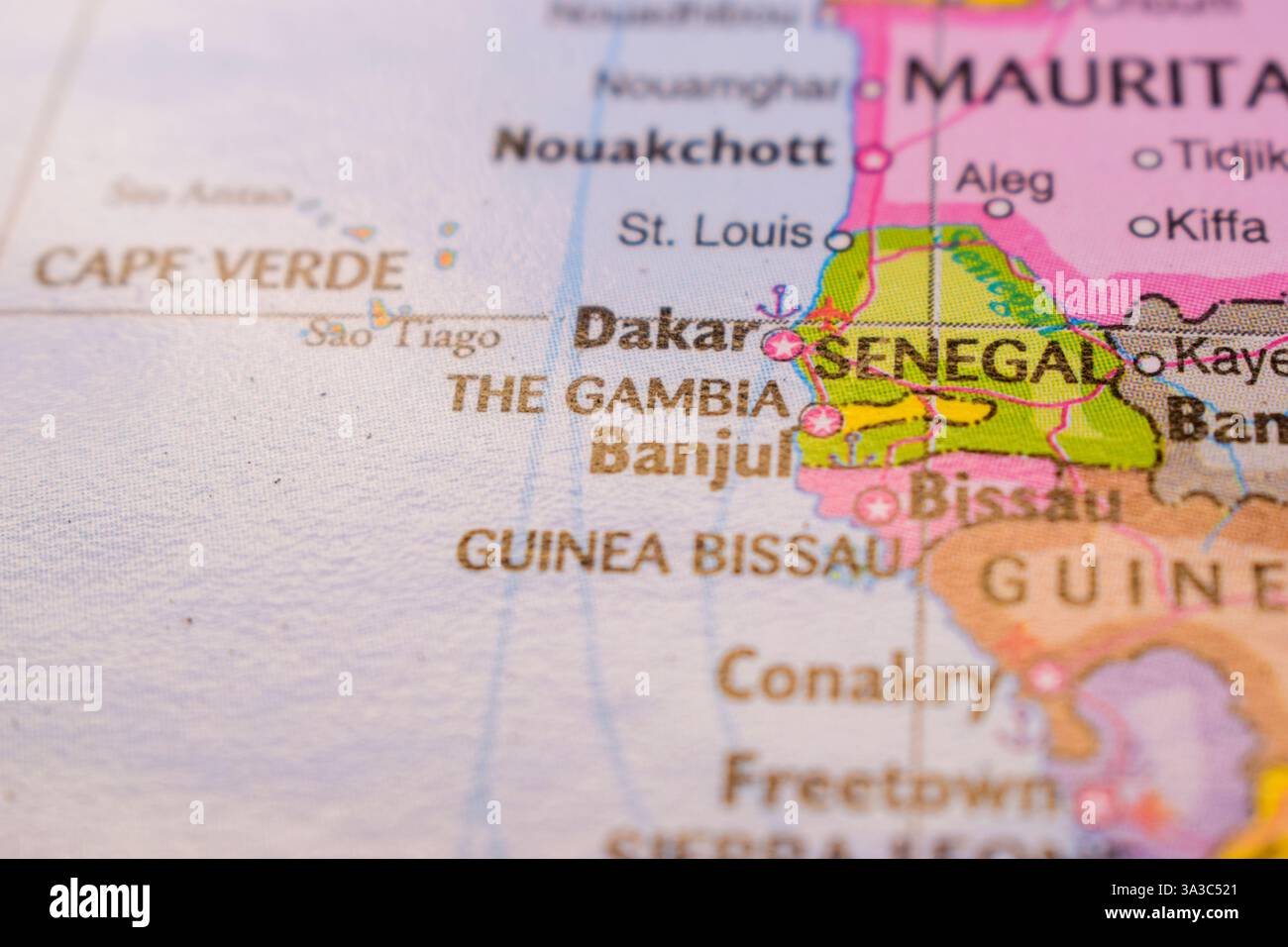 The Gambia On The World Map-Geo Political Map Stock Photo