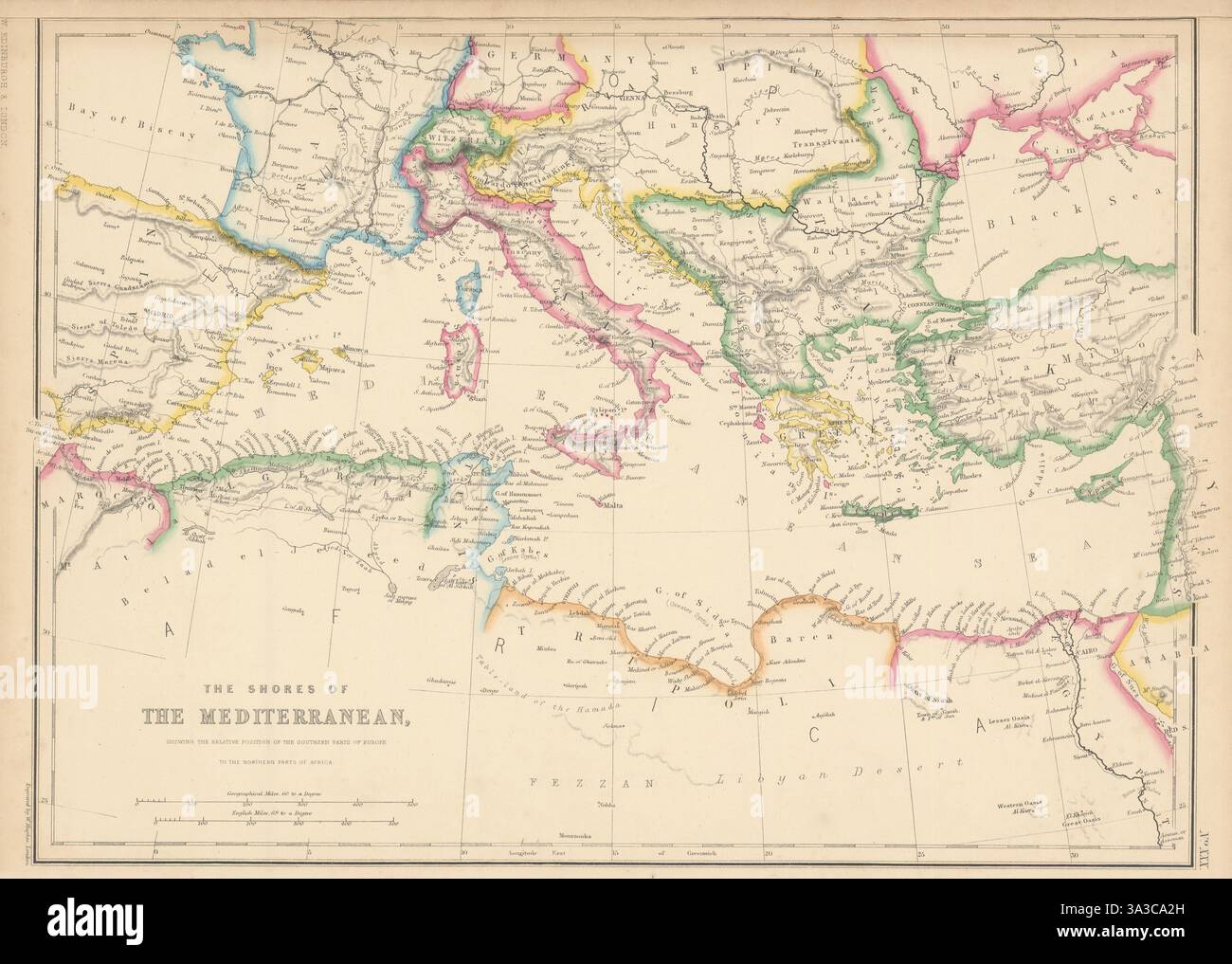 Hughes Map The Shores of the Mediterranean Sea. HUGHES 1860 old antique map plan ...